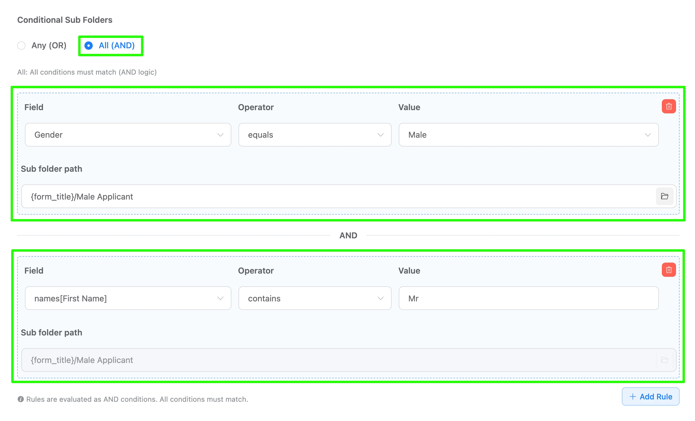 Any (OR) Conditional Sub Folder