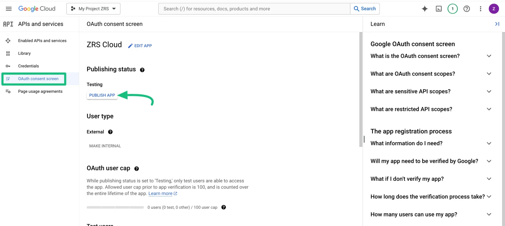 PUBLISH APP button